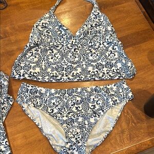 Blue and White Patterned Bikini Set